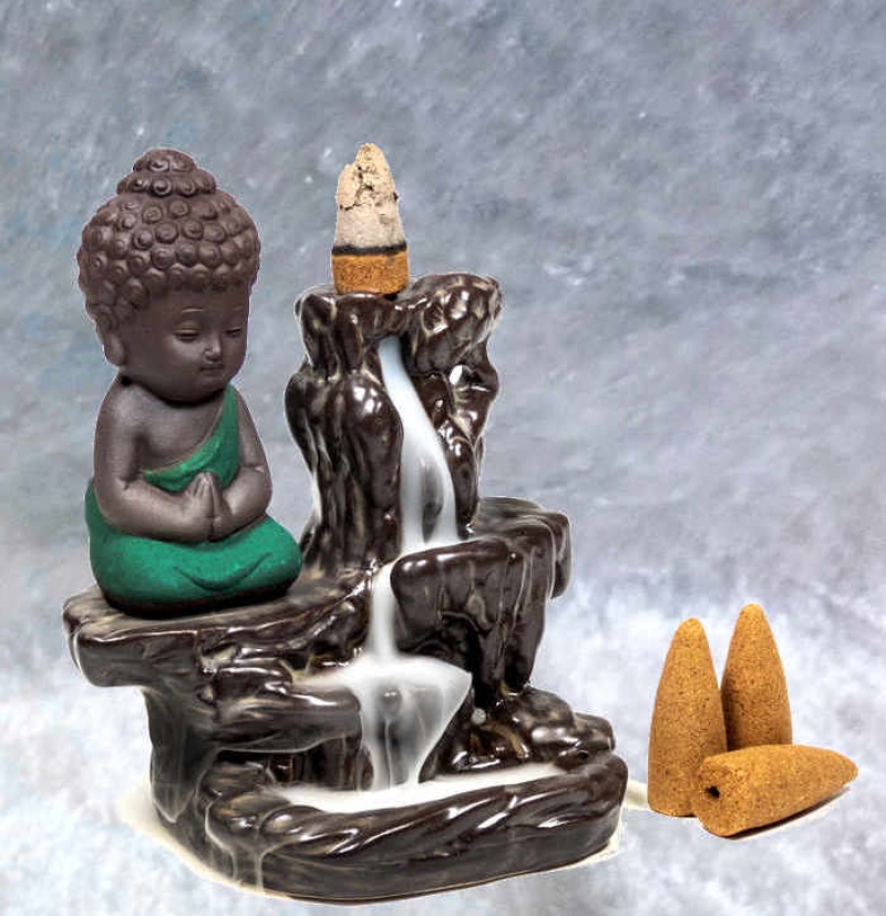 Rückfluss Wasserfall Räucherkegel-Halter Little Buddha